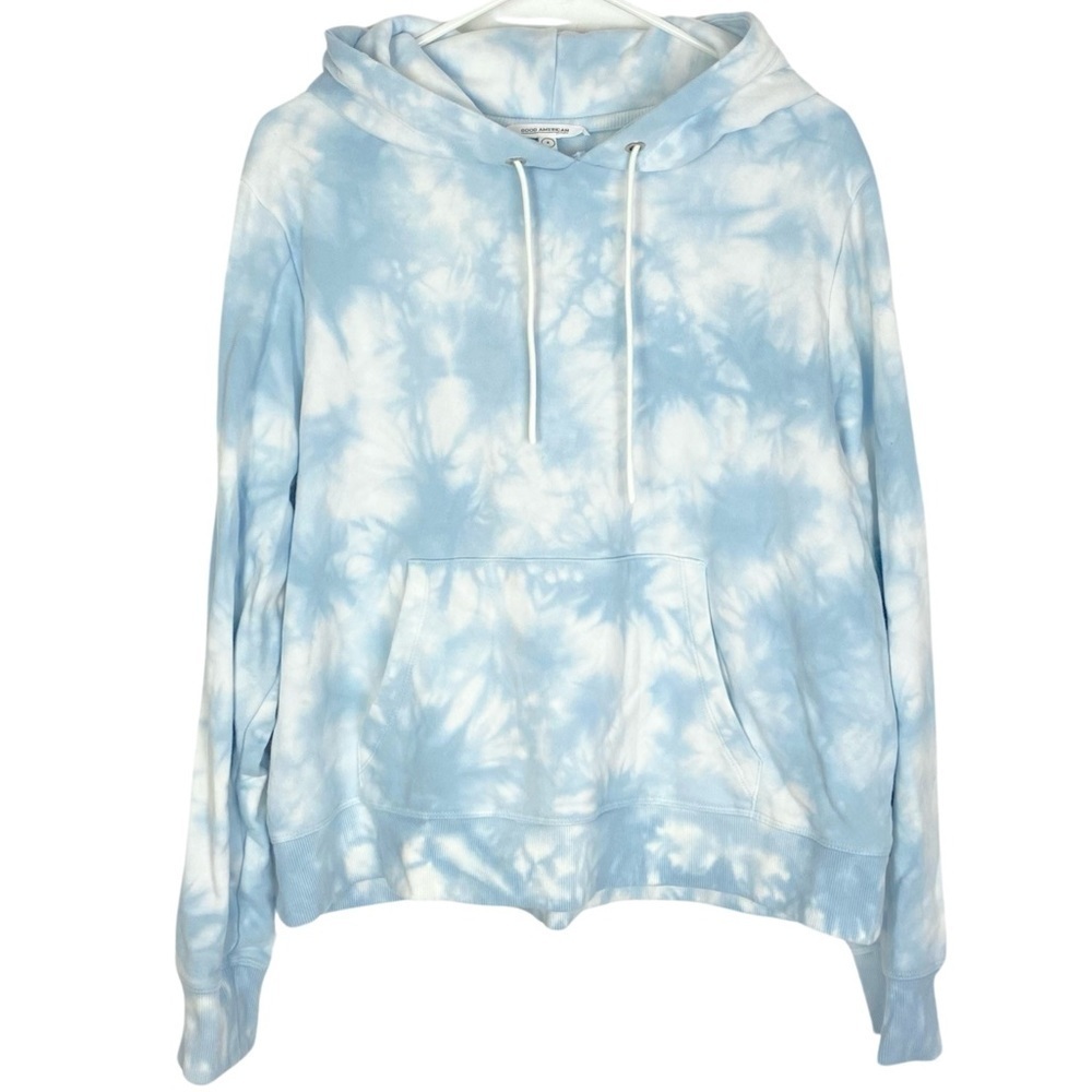 Good American Cloud Tie Dye Hoodie Sweatshirt Womens XL 4 Blue Pullover Pocket